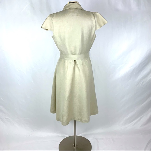 Calvin Klein VINTAGE Tan Linen Flutter-Sleeve Fit and Flare Dress Sz 12 - Picture 3 of 7